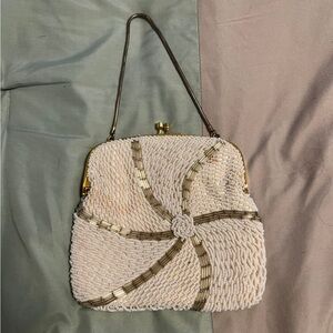 Elegant white and silver Beaded Women's Clutch